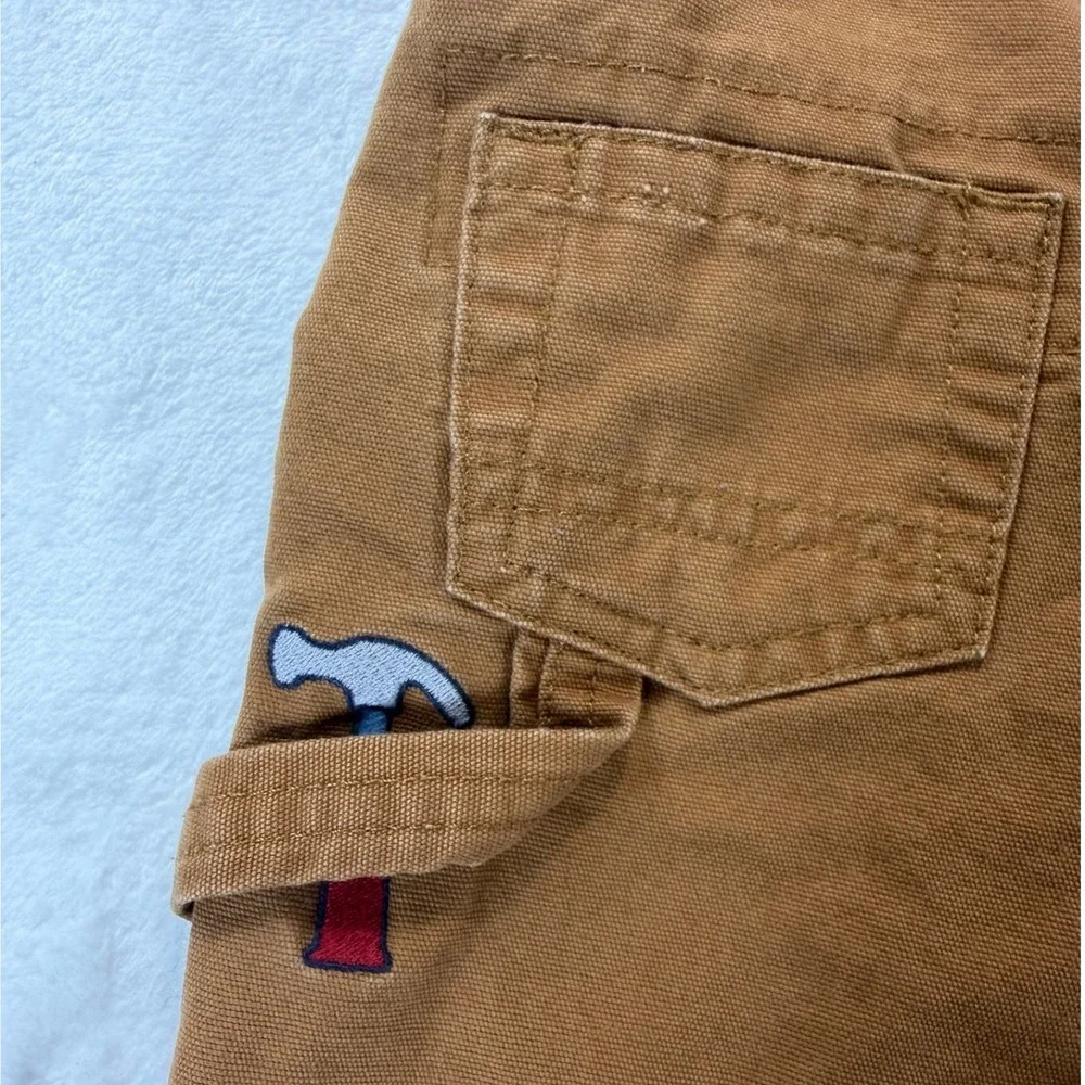 OshKosh Bgosh Brown Canvas Tool Embroidered Flannel Lined Overalls 6-9 Months‎
